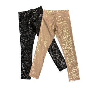 ZYIA Activewear 2 Pair Pink Gold and Black Gold Accents Size 4 Capri Length